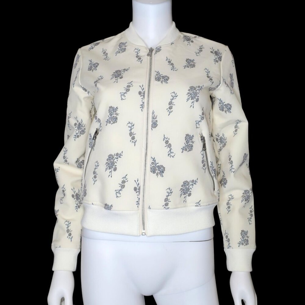 Club Monaco Ivory Floral Bomber Jacket Resort Loungewear Women's XS